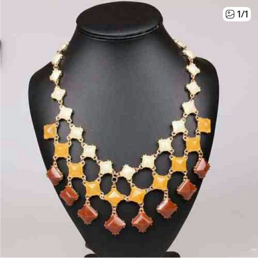 Statement Multi-Tone Gold Plated Necklace - Brown & Cream